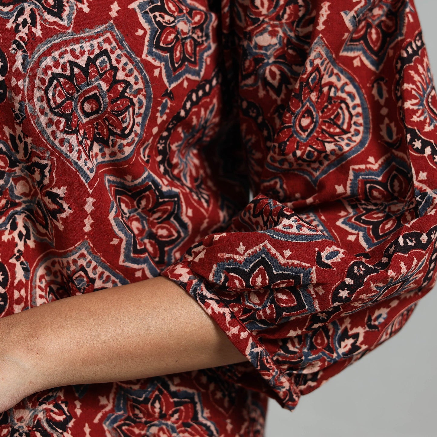 Red Block Print Cotton Natural Dyed Ajrakh Crop Top