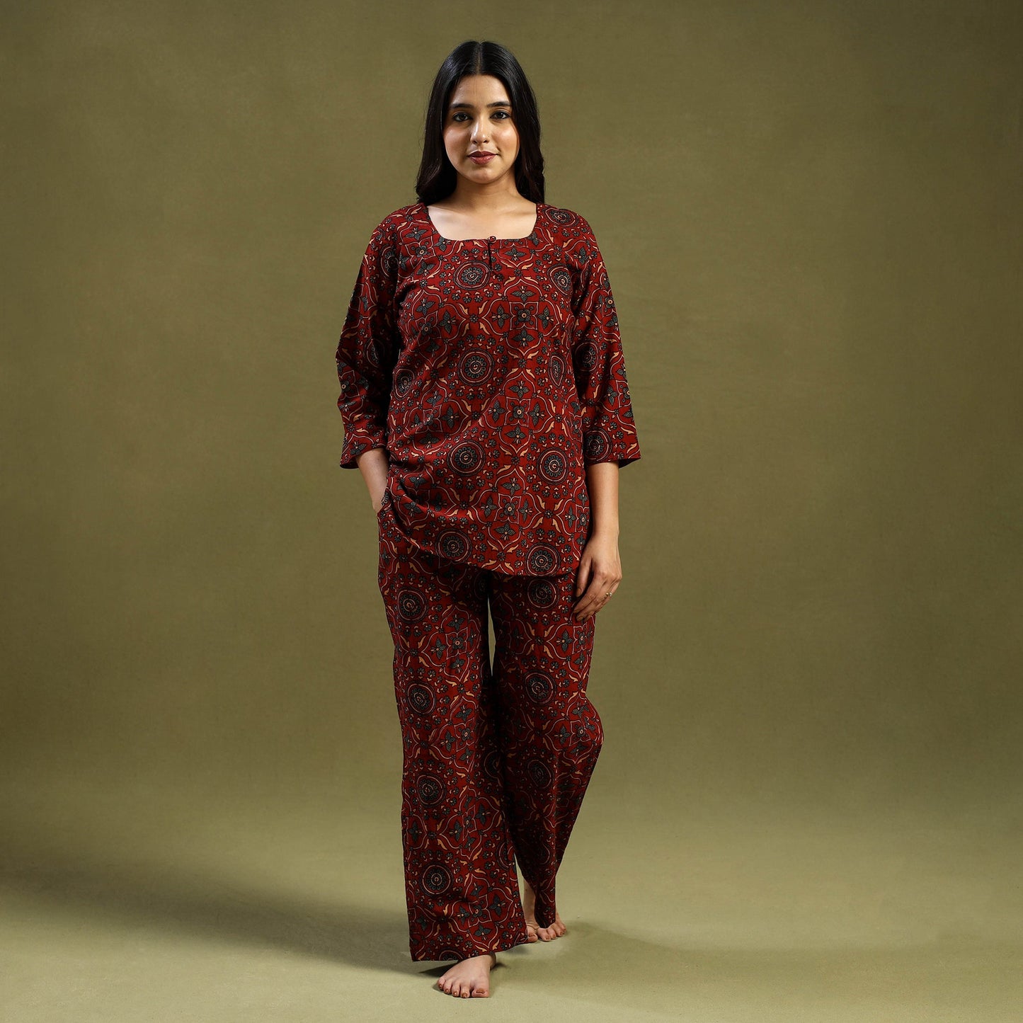  Cotton Ajrakh Block Print Night Suit Set
