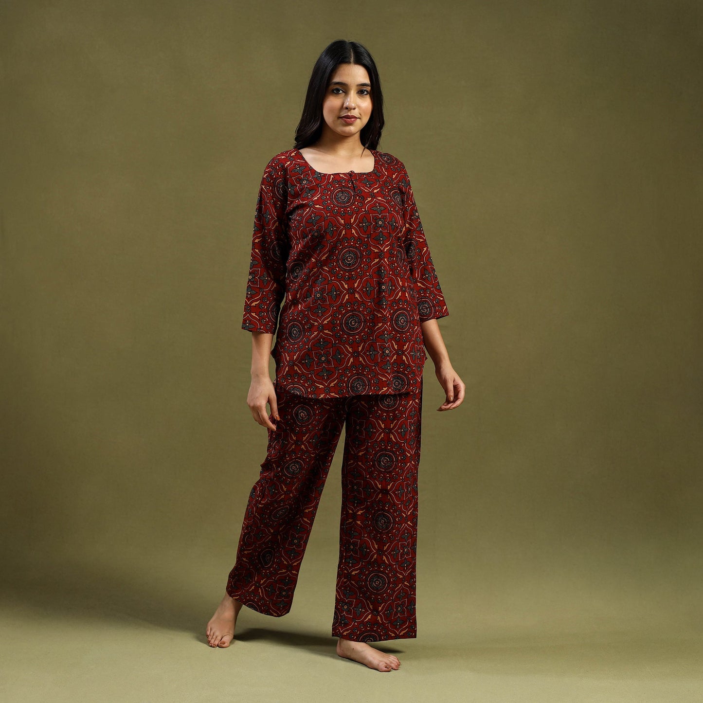  Cotton Ajrakh Block Print Night Suit Set