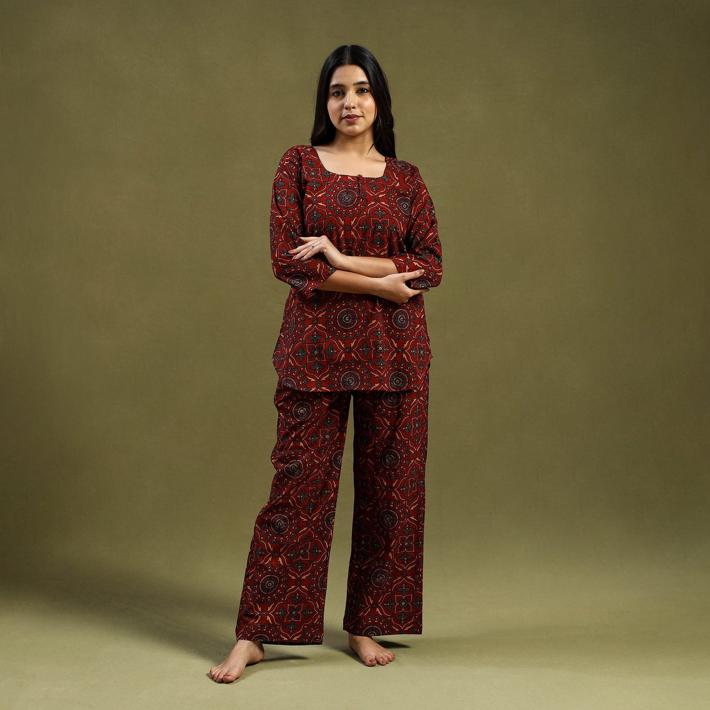  Cotton Ajrakh Block Print Night Suit Set