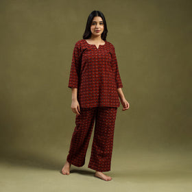 Buy Cotton Ajrakh Block Print Night Suit Set