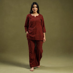 Buy Cotton Ajrakh Block Print Night Suit Set