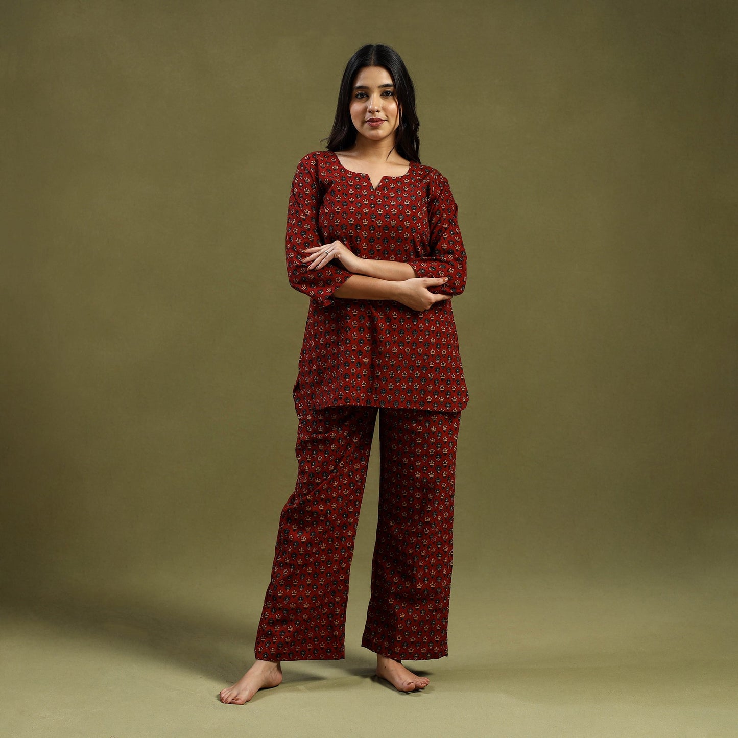 Buy Cotton Ajrakh Block Print Night Suit Set