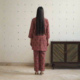 Red - cotton night suit set 21 - handcrafted