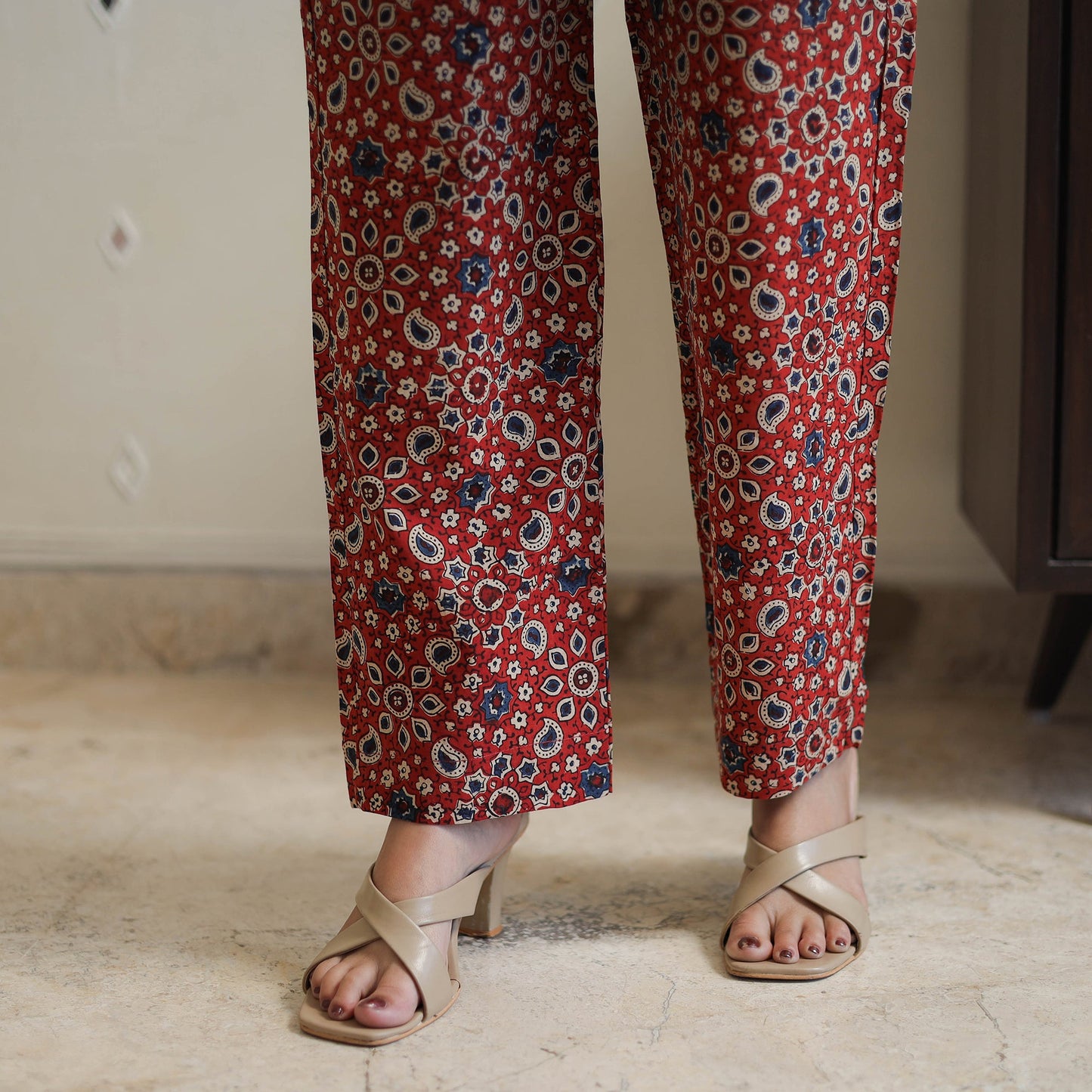 Red - cotton night suit set 21 - handcrafted