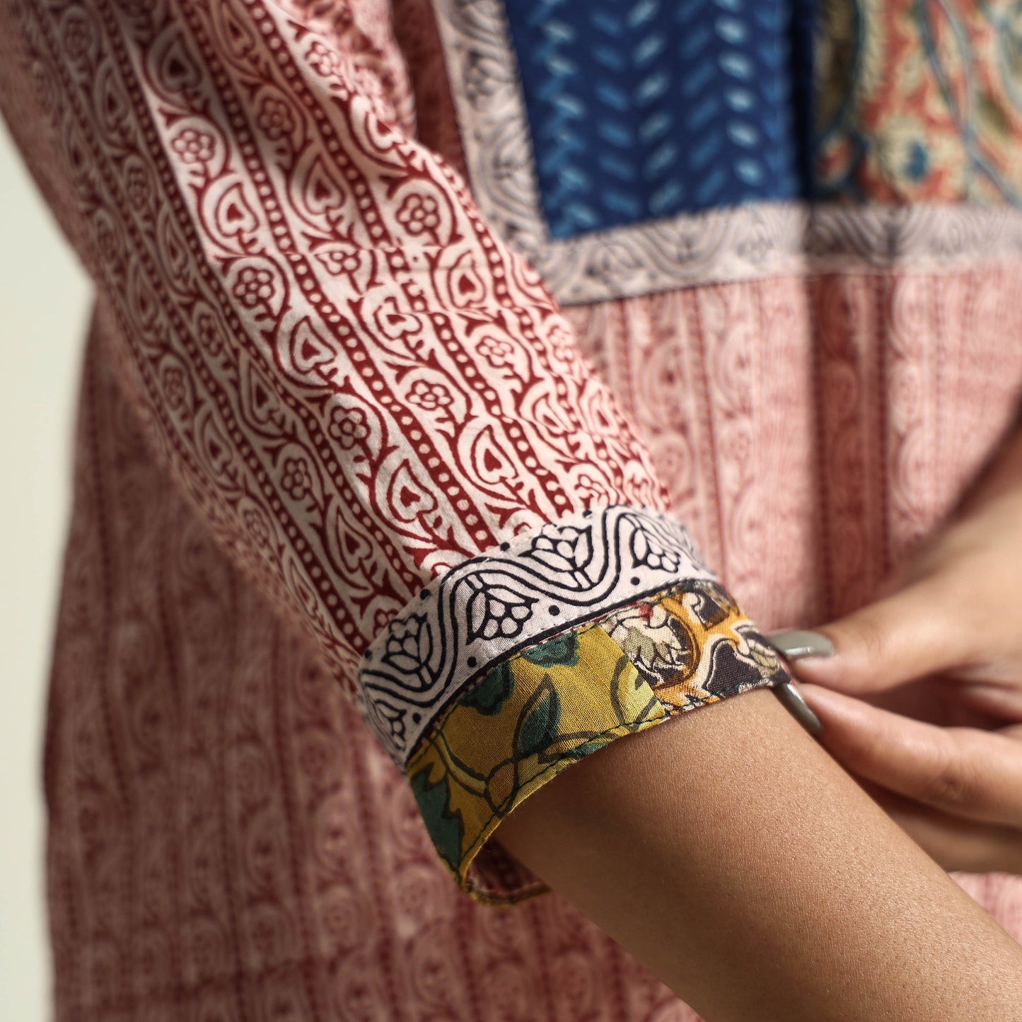 Buy Block Print Cotton Patchwork A-Line Bagh Kurta For Women