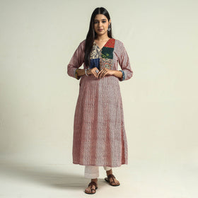 Buy Block Print Cotton Patchwork A-Line Bagh Kurta For Women