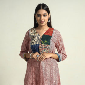 Buy Block Print Cotton Patchwork A-Line Bagh Kurta For Women