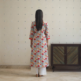 Red - cotton patchwork a-line sanganeri kurta 18