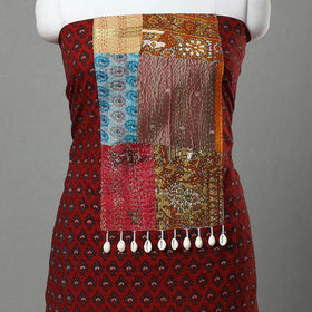 Red Ajrakh Print Cotton Patchwork Kurta Material (3m)