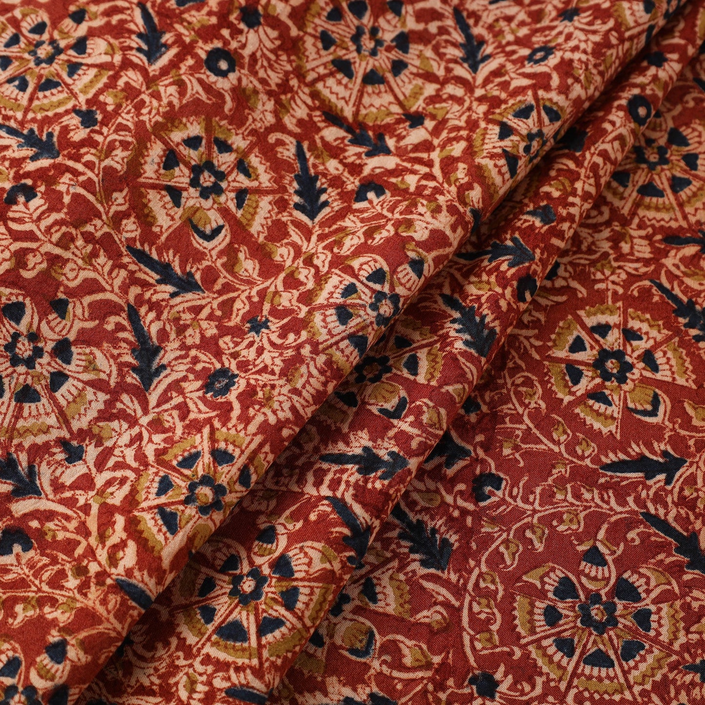 Red Block Print Cotton Pedana Kalamkari Fabric