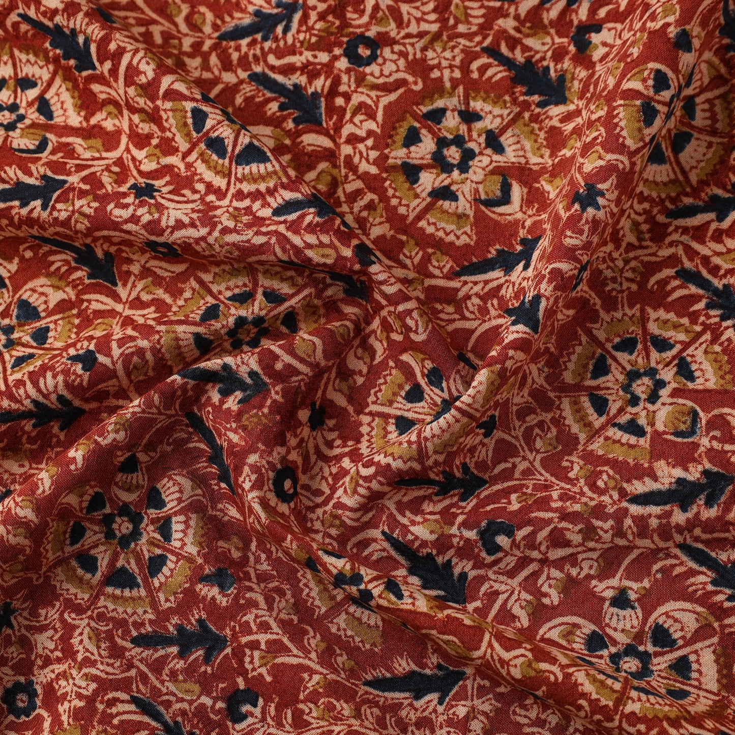  Red Block Print Cotton Pedana Kalamkari Fabric