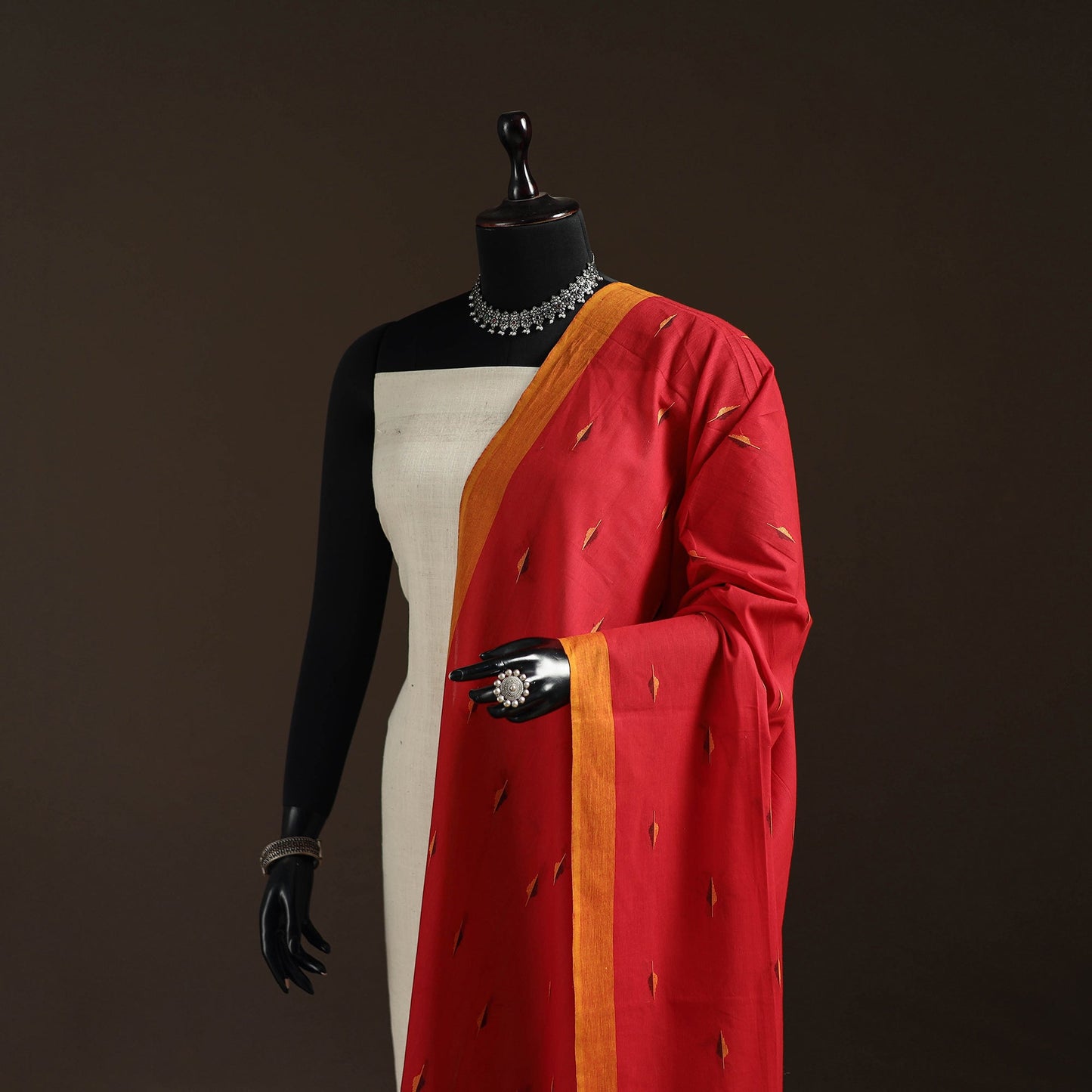 Cotton plain dupatta with thread border 37 - handcrafted