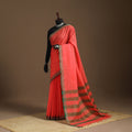Red - cotton plain saree with thread border 38 - handcrafted