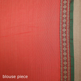 Red - cotton plain saree with thread border 38 - handcrafted