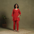 Red Cotton Pochampally Ikat Night Suit Set