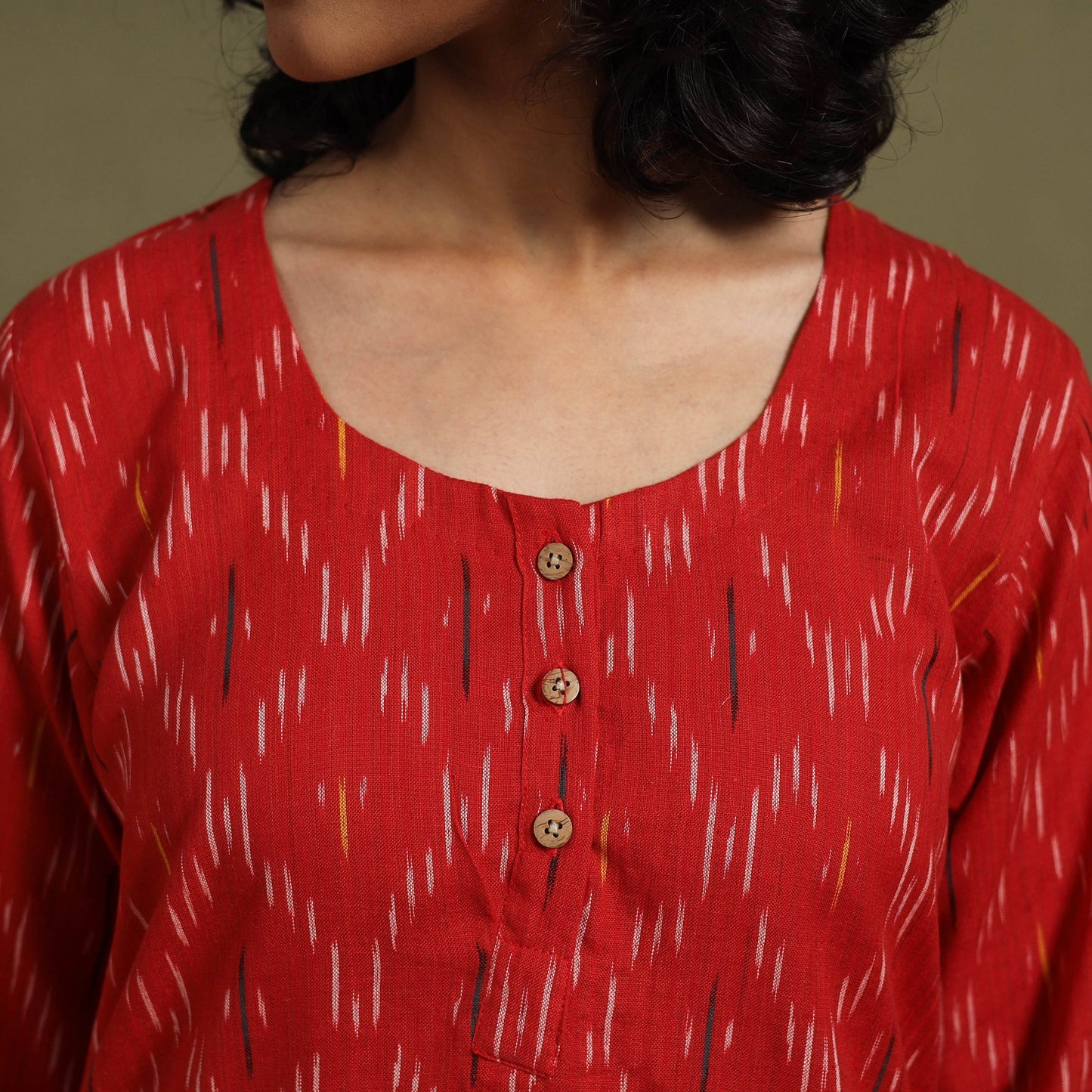 Red Cotton Pochampally Ikat Night Suit Set