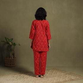 Red Cotton Pochampally Ikat Night Suit Set