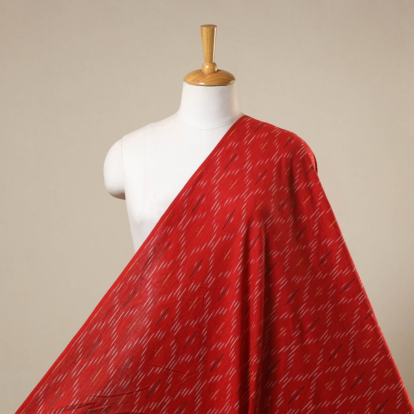Red Handloom Cotton Pochampally Weave Ikat Fabric