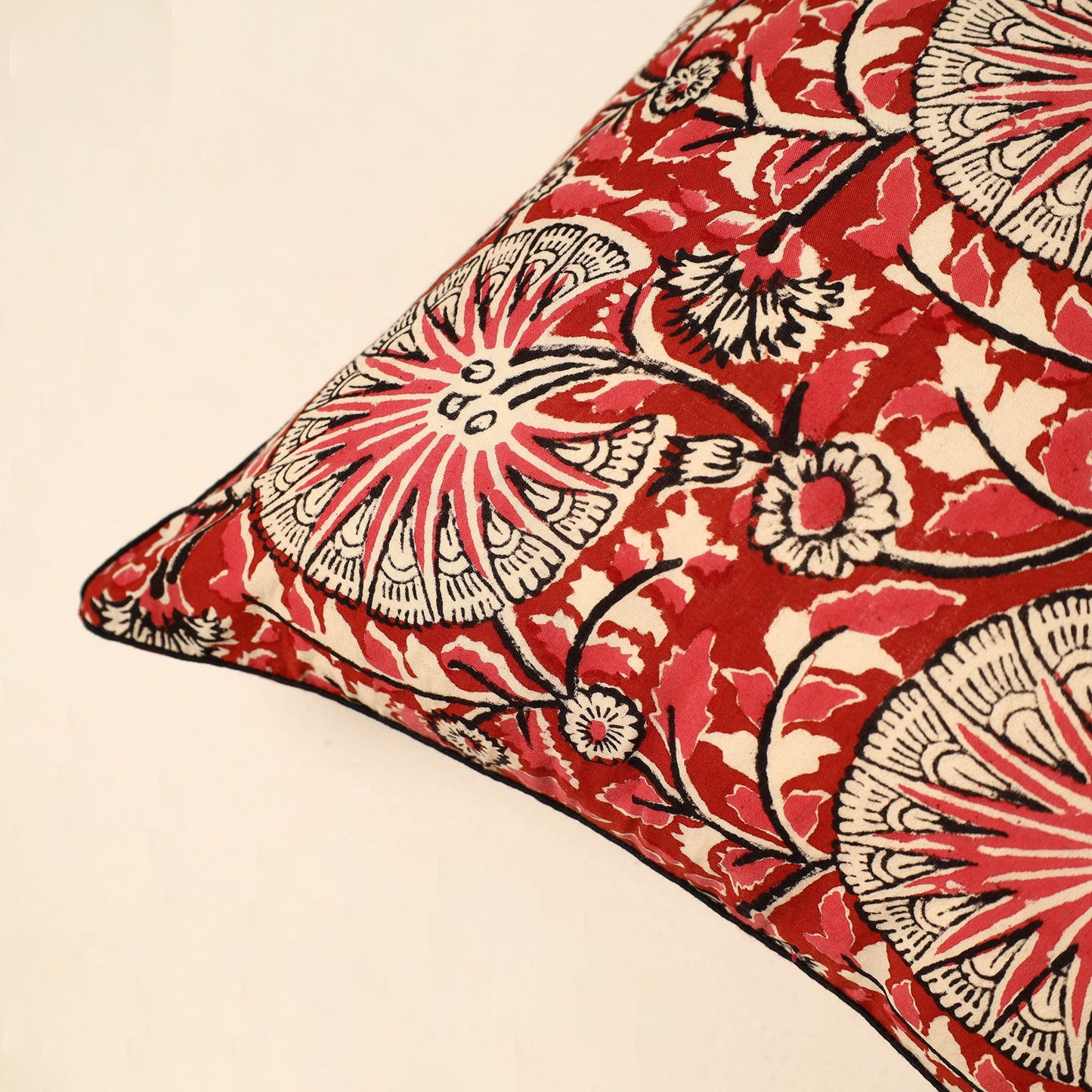 Buy Red Cotton Block Printed Bagru Cushion Cover