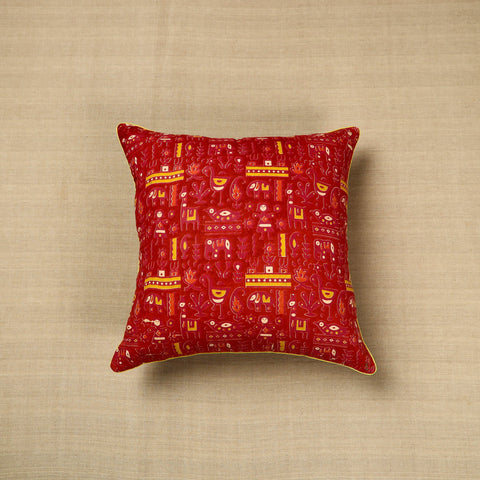 Red Cotton Printed Kalamkari Cushion Cover