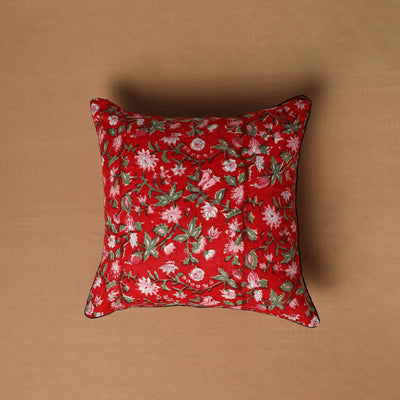  Red Block Print Cotton Sanganeri Cushion Cover
