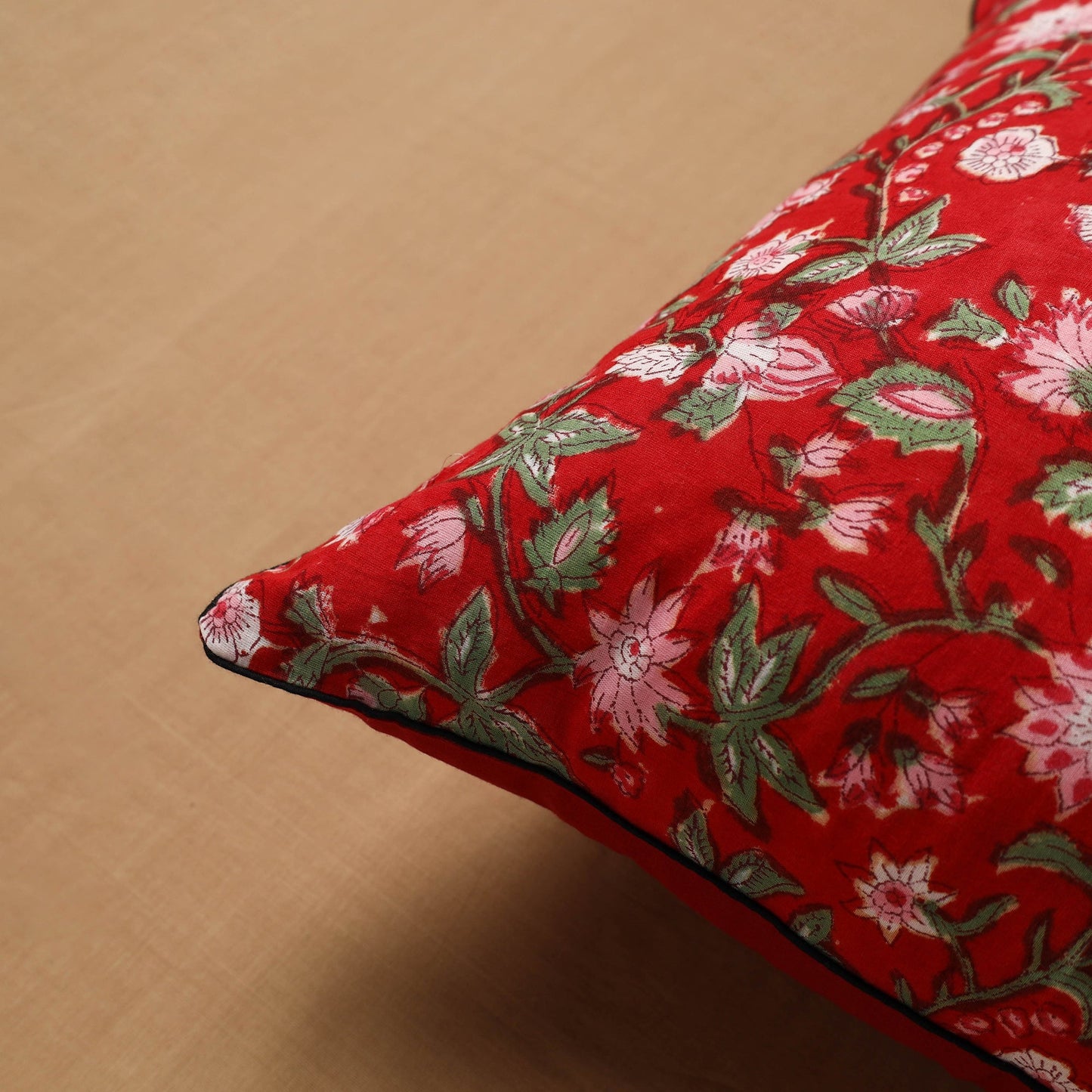  Red Block Print Cotton Sanganeri Cushion Cover