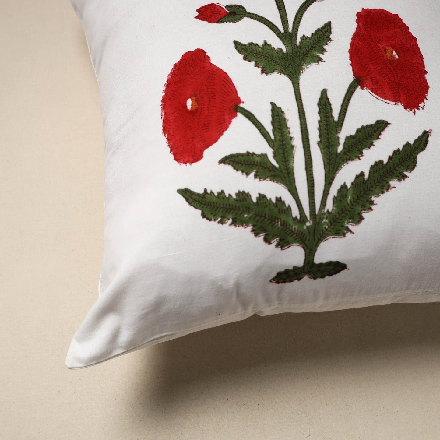 Cotton sanganeri cushion cover (16 x 16 in) 88 - handcrafted