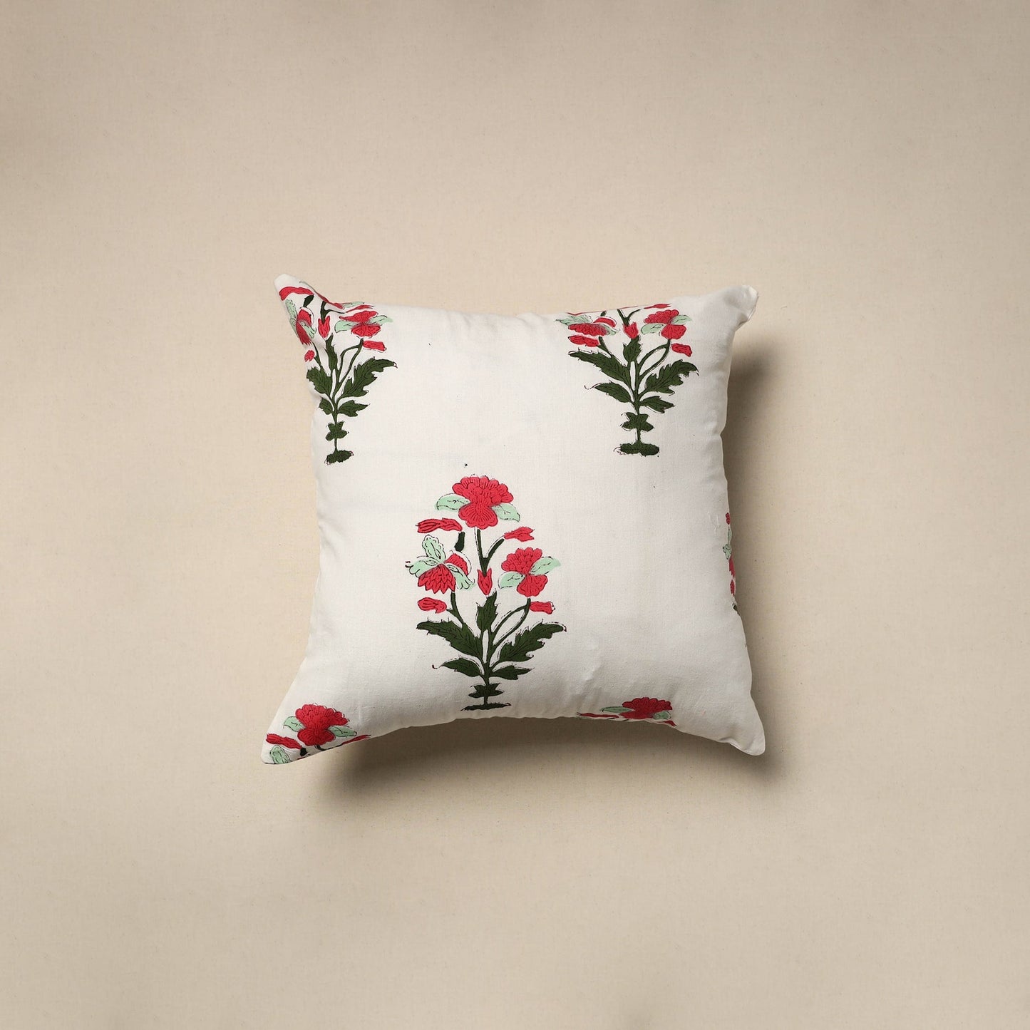 Cotton sanganeri cushion cover (16 x 16 in) 95 - handcrafted