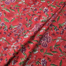 Red Block Print Cotton Sanganeri Fabric
