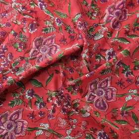 Red Block Print Cotton Sanganeri Fabric