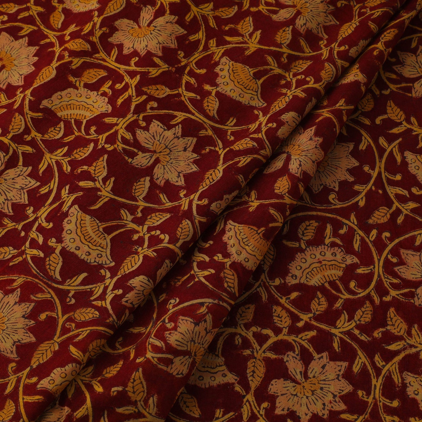 Red Block Print Cotton Sanganeri Fabric