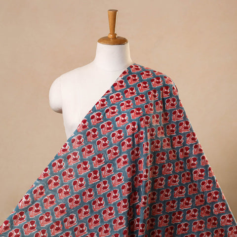 Red Block Print Cotton Sanganeri Fabric