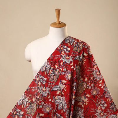 Red Block Print Cotton Sanganeri Fabric