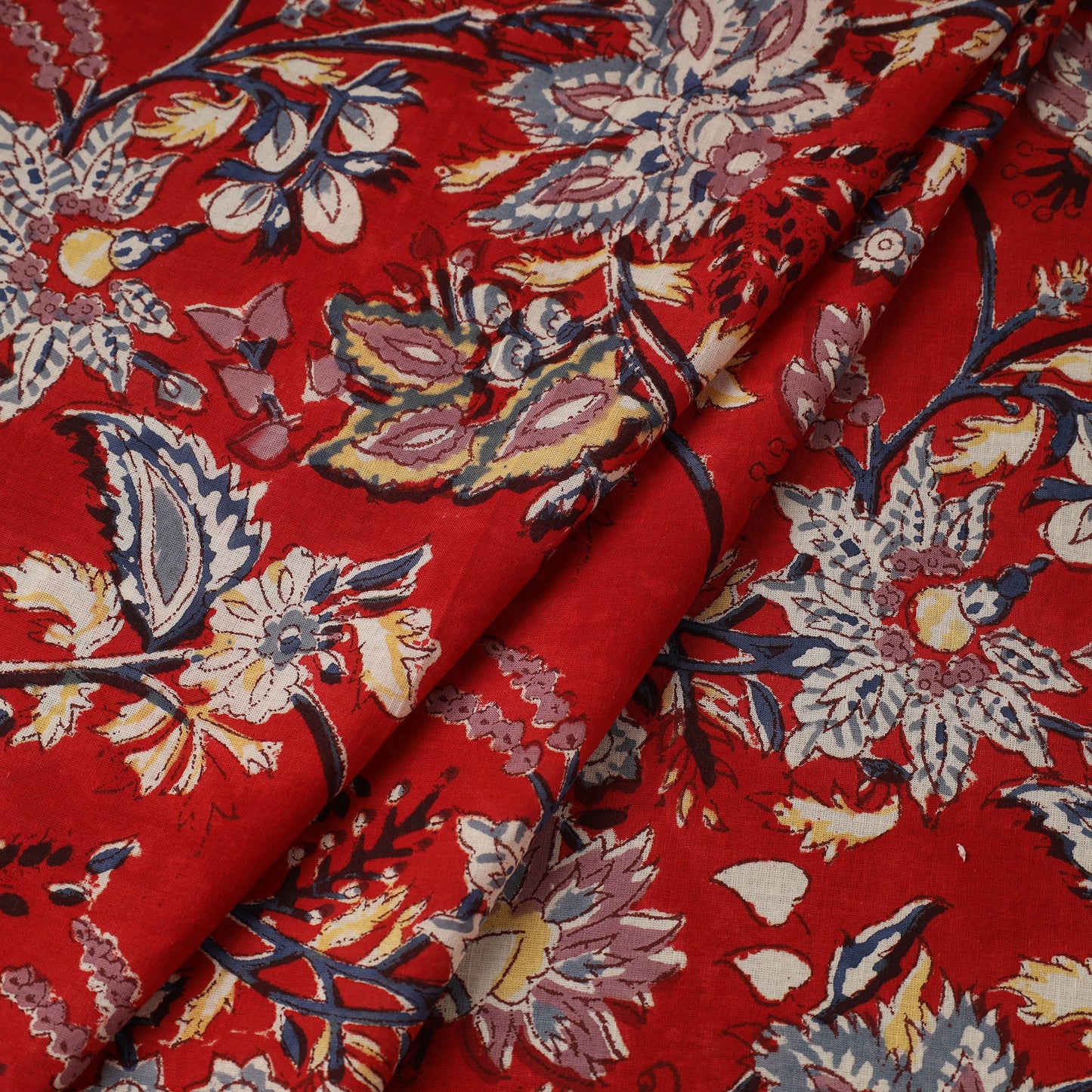 Red Block Print Cotton Sanganeri Fabric