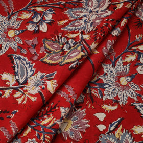 Red Block Print Cotton Sanganeri Fabric