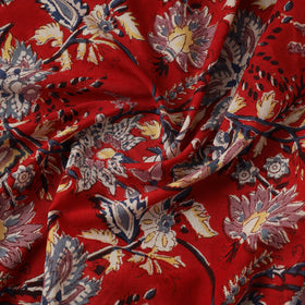Red Block Print Cotton Sanganeri Fabric