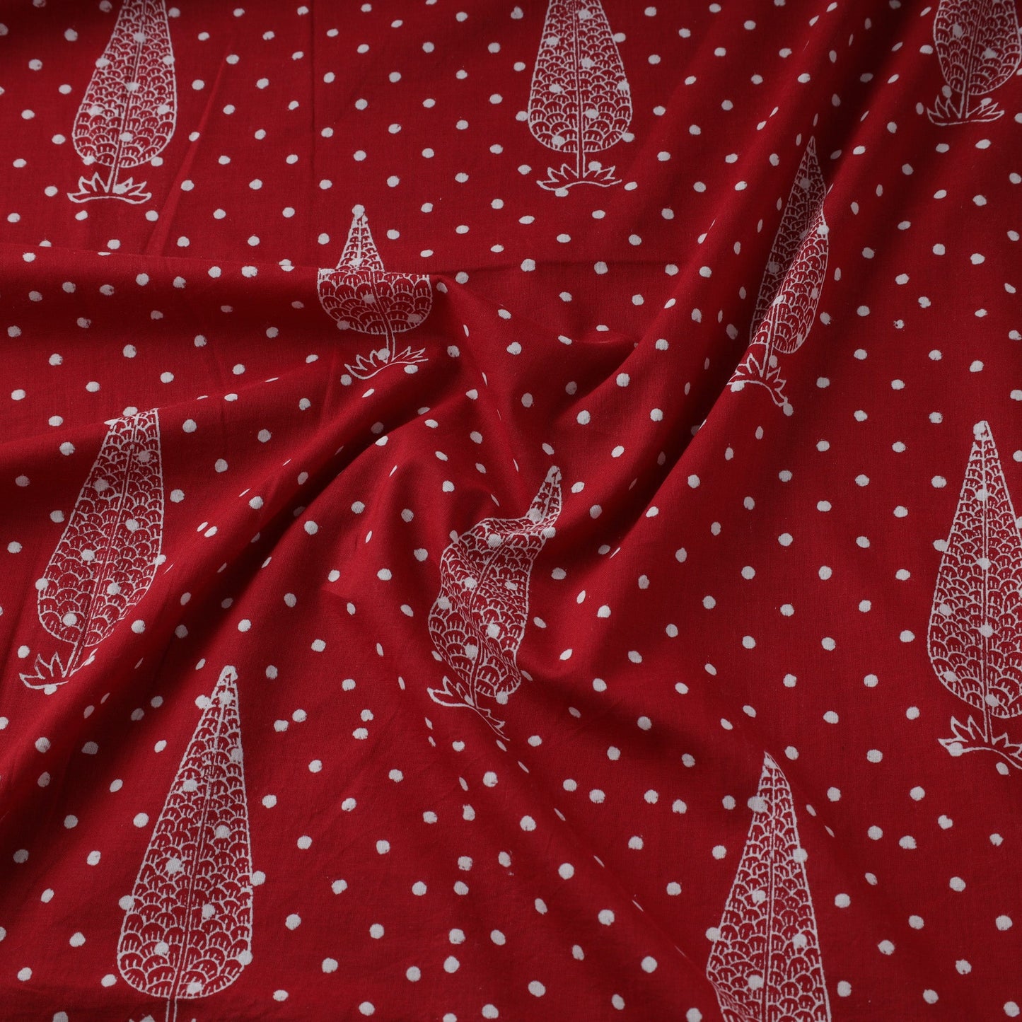 Red Block Print Cotton Sanganeri Fabric