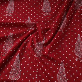 Red Block Print Cotton Sanganeri Fabric