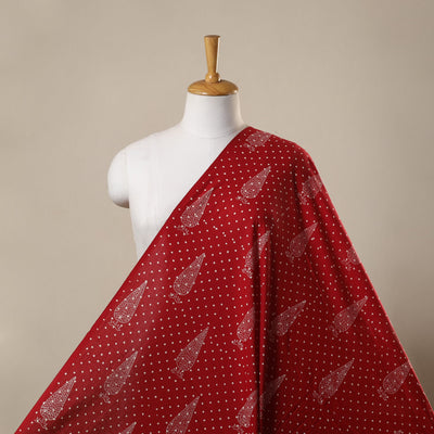 Red Block Print Cotton Sanganeri Fabric