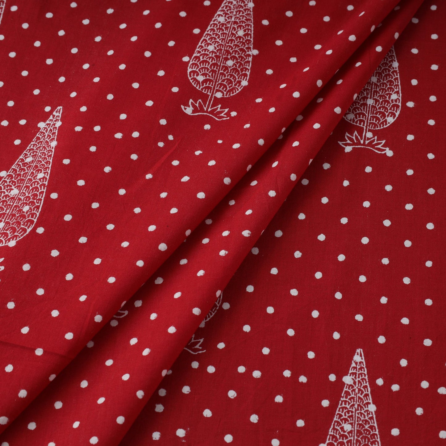 Red Block Print Cotton Sanganeri Fabric