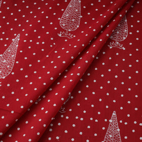 Red Block Print Cotton Sanganeri Fabric