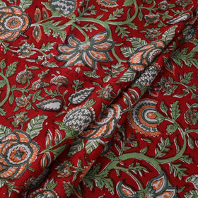 Red Block Print Cotton Sanganeri Fabric