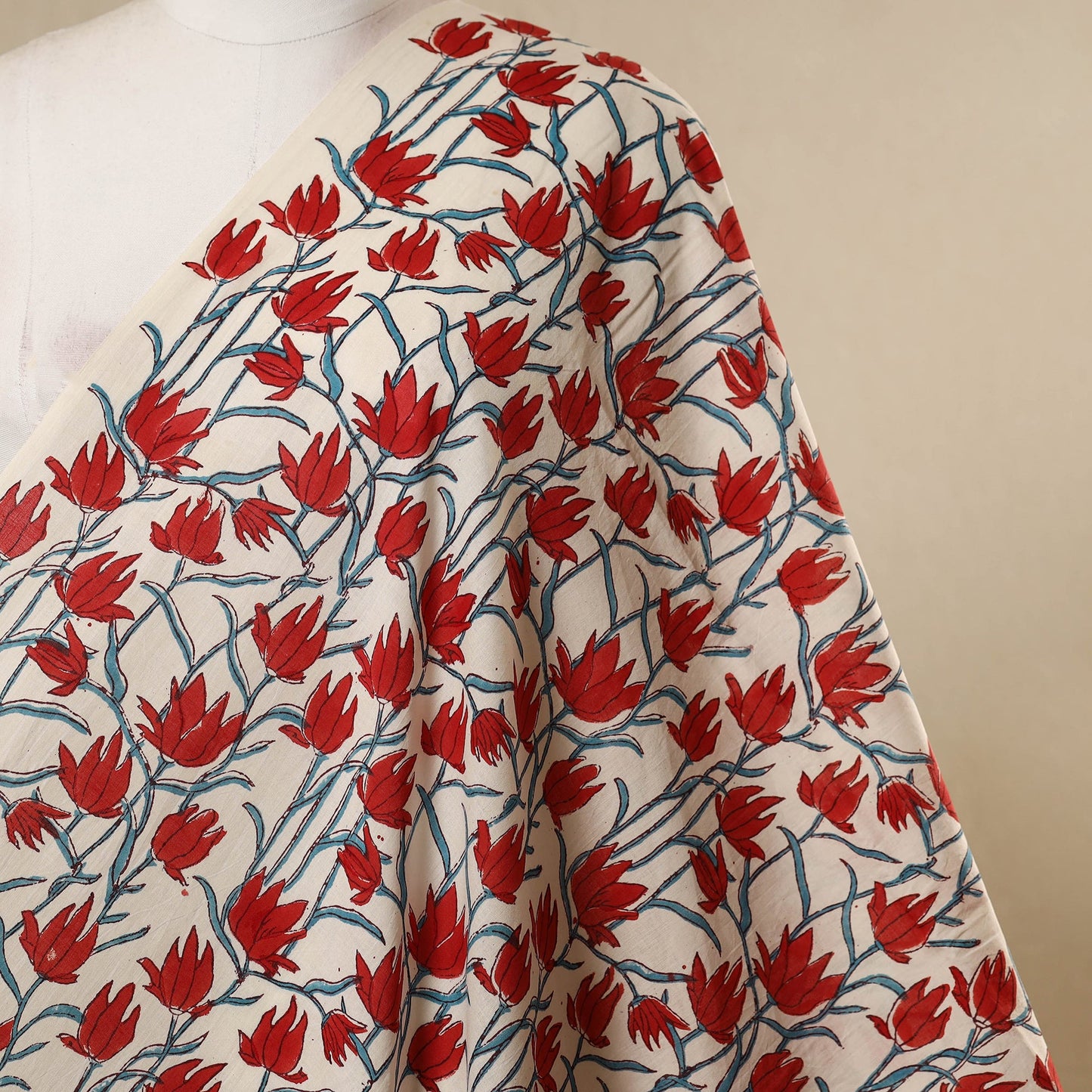 Red - cotton sanganeri fabric 13 - handcrafted