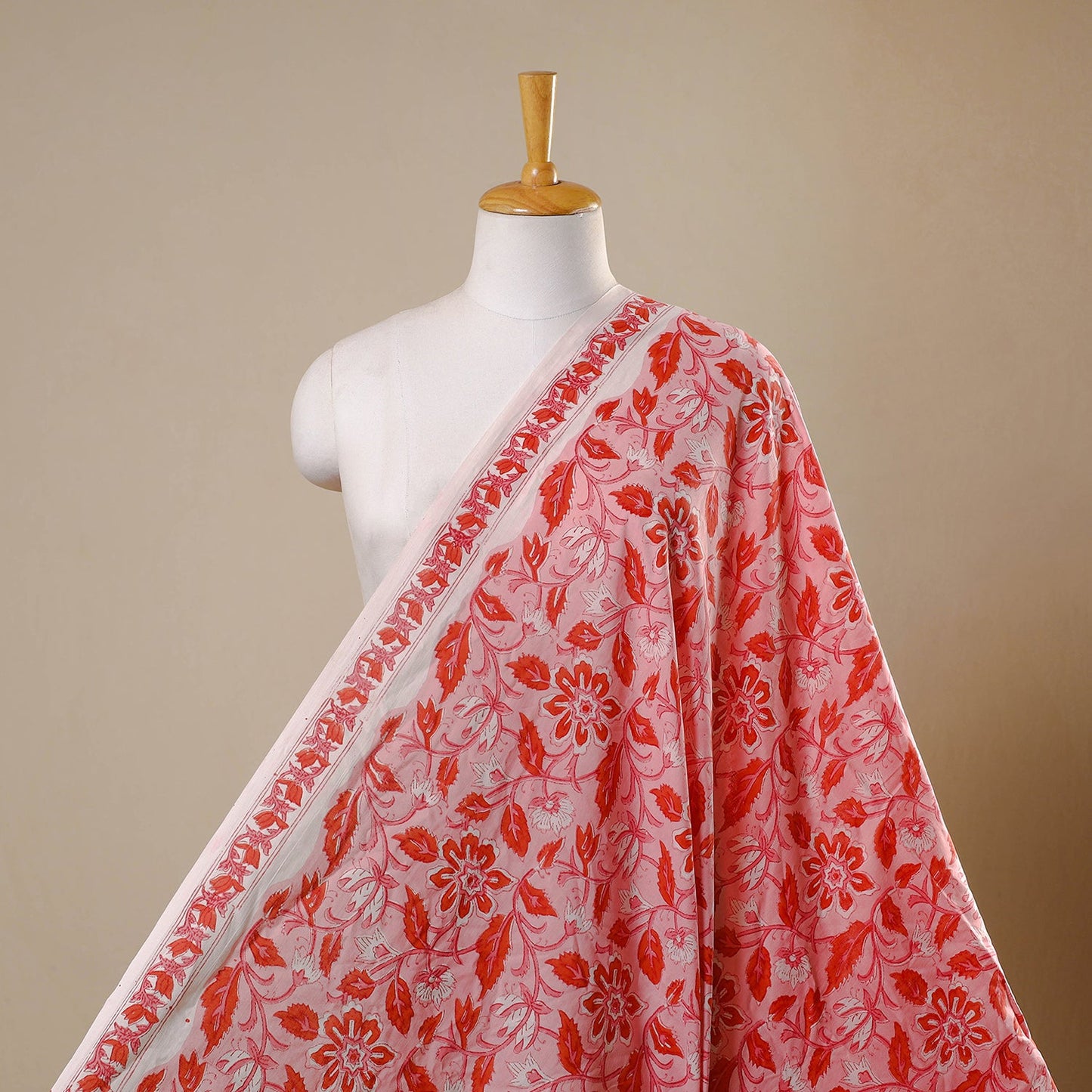 Red Block Print Cotton Sanganeri Fabric