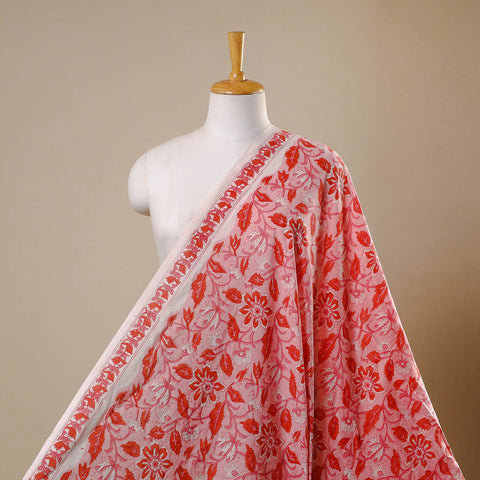 Red Block Print Cotton Sanganeri Fabric