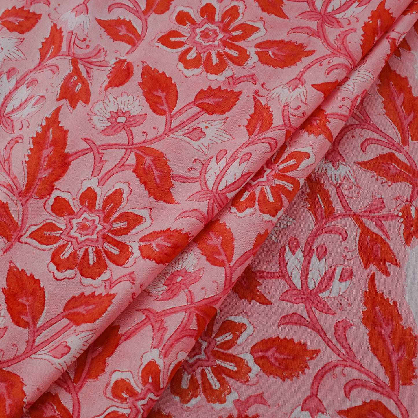 Red Block Print Cotton Sanganeri Fabric