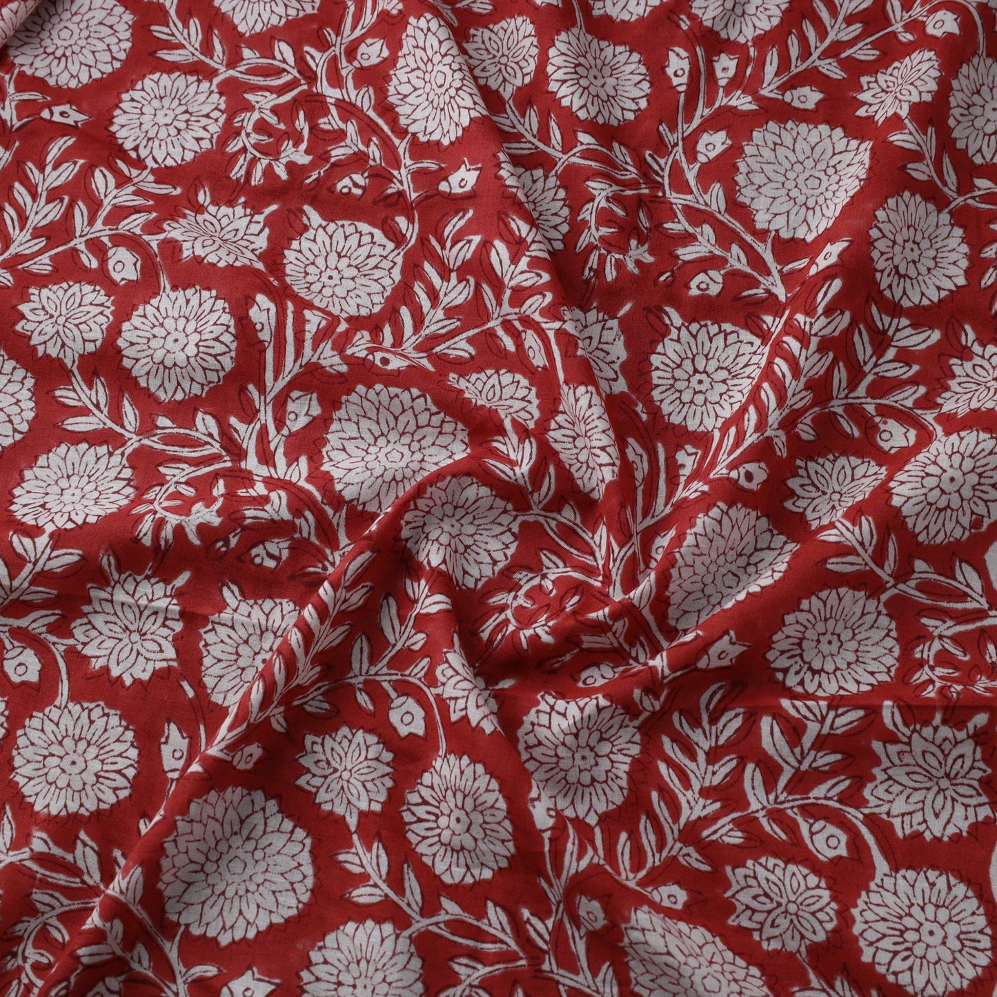 Red Block Print Cotton Sanganeri Fabric