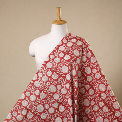 Red Block Print Cotton Sanganeri Fabric