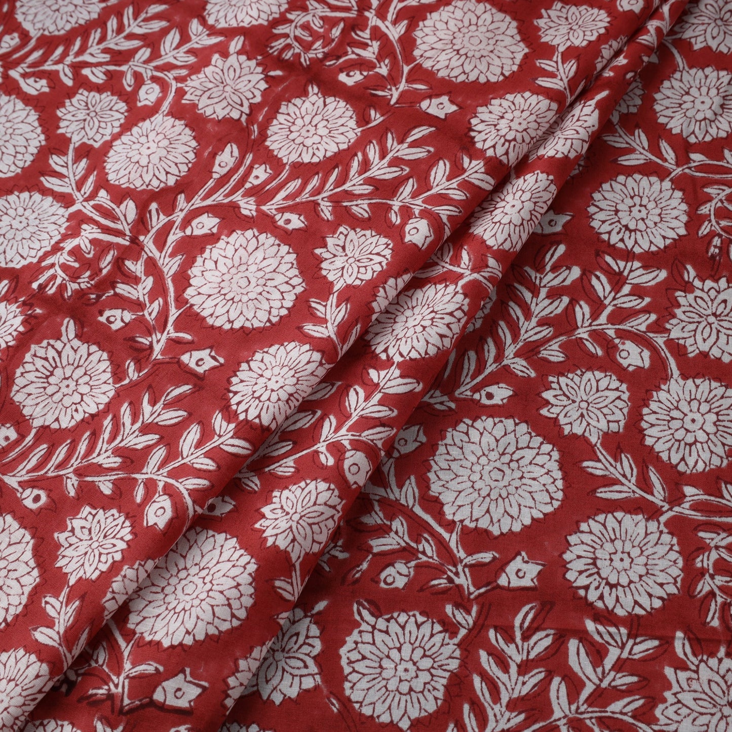 Red Block Print Cotton Sanganeri Fabric